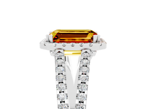 White gold Emerald Cut Citrine Halo Split Shank Engagement Ring_17