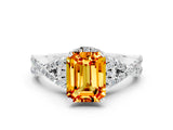 White gold Emerald Cut Citrine  Halo Twist Band Solitaire Prong Setting Ring_24
