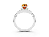 White gold Emerald Cut Citrine  Halo Twist Band Solitaire Prong Setting Ring_27