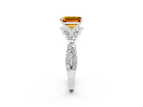 White gold Emerald Cut Citrine Halo Twist Band Solitaire Prong Setting Ring_2