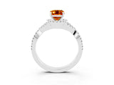 White gold Emerald Cut Citrine Halo Twist Band Solitaire Prong Setting Ring_3