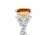 White gold Emerald Cut Citrine Halo Twist Band Solitaire Prong Setting Ring_5