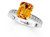 White gold Emerald Cut Citrine Milgrain Pavé Engagement Ring with Four-Prong Setting_13