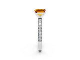 White gold Emerald Cut Citrine Milgrain Pavé Engagement Ring with Four-Prong Setting_14