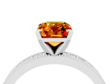 White gold Emerald Cut Citrine Milgrain Pavé Engagement Ring with Four-Prong Setting_16