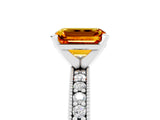 White gold Emerald Cut Citrine Milgrain Pavé Engagement Ring with Four-Prong Setting_17