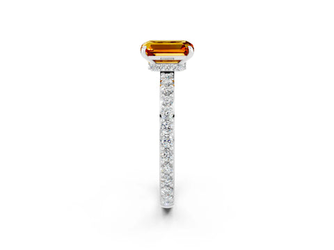 White gold Emerald Cut Citrine Pavé Engagement Ring with Round  Accents and Prong Setting_26