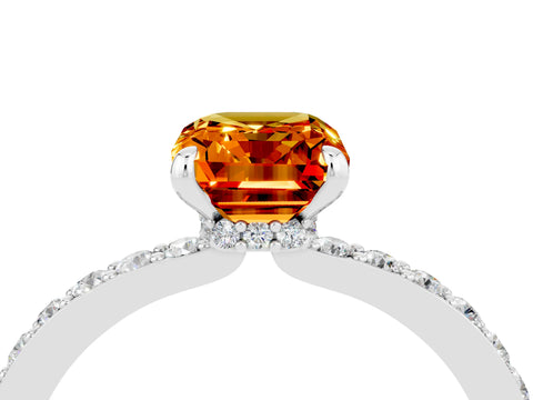 White gold Emerald Cut Citrine Pavé Engagement Ring with Round  Accents and Prong Setting_28