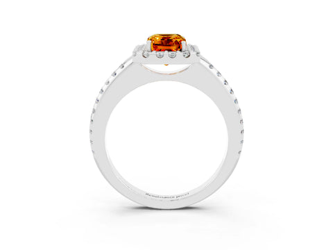 White gold Emerald Cut Citrine Pavé Halo Ring with Four-Prong Setting_15