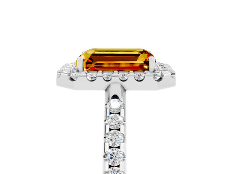 White gold Emerald Cut Citrine Pavé Halo Ring with Four-Prong Setting_17