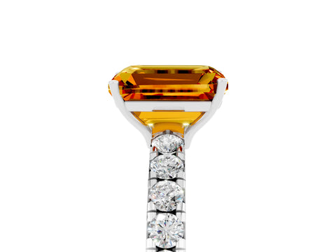 White gold Emerald Cut Citrine Pavé Solitaire Engagement Ring with Four-Prong Setting_17