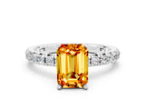 White gold Emerald Cut Citrine Pavé Solitaire Ring with Round Band and Prong Setting_12