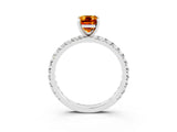 White gold Emerald Cut Citrine Pavé Solitaire Ring with Round Band and Prong Setting_15