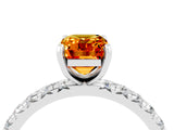 White gold Emerald Cut Citrine Pavé Solitaire Ring with Round Band and Prong Setting_16