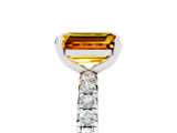 White gold Emerald Cut Citrine Pavé Solitaire Ring with Round Band and Prong Setting_17