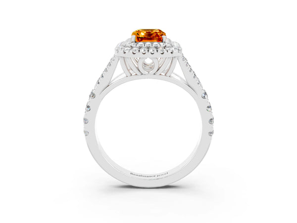 White gold Emerald Cut Citrine Pavé Split Shank Double Halo Engagement Ring