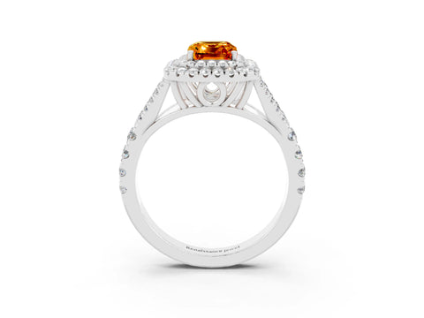 White gold Emerald Cut Citrine Pavé Split Shank Double Halo Engagement Ring_10
