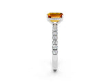 White gold Emerald Cut Citrine Pave Band Solitaire Ring with Four-Prong Setting_26