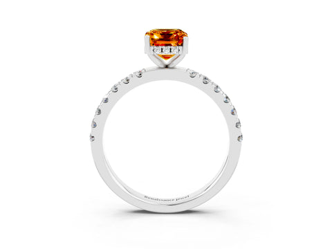 White gold Emerald Cut Citrine Pave Band Solitaire Ring with Four-Prong Setting_27