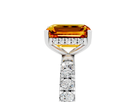White gold Emerald Cut Citrine Pave Band Solitaire Ring with Four-Prong Setting_29