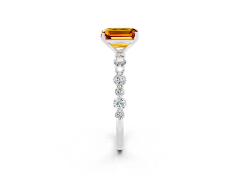 White gold Emerald Cut Citrine Prong Set Engagement Ring with Pavé Band_14