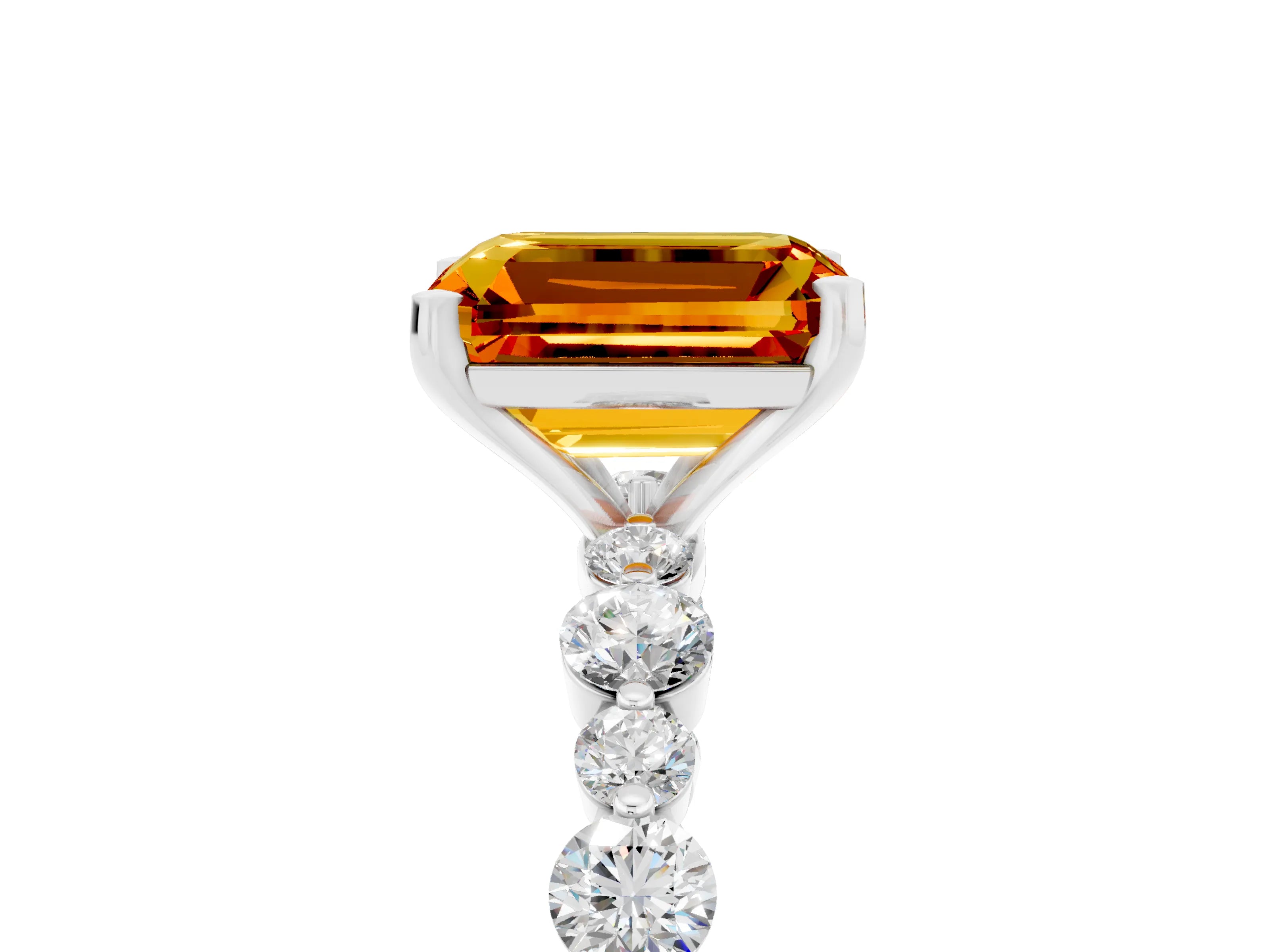 White gold Emerald Cut Citrine Prong Set Engagement Ring with Pavé Band_17