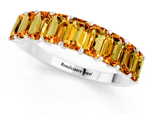 Platinum Emerald Cut Citrine Prong-Set Eternity Band