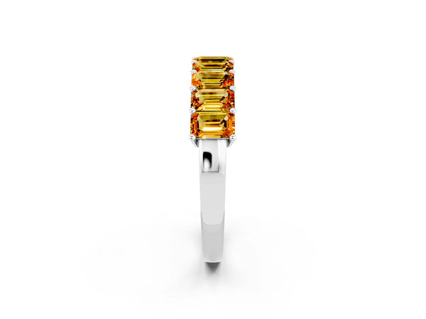 White gold Emerald Cut Citrine Prong-Set Eternity Band