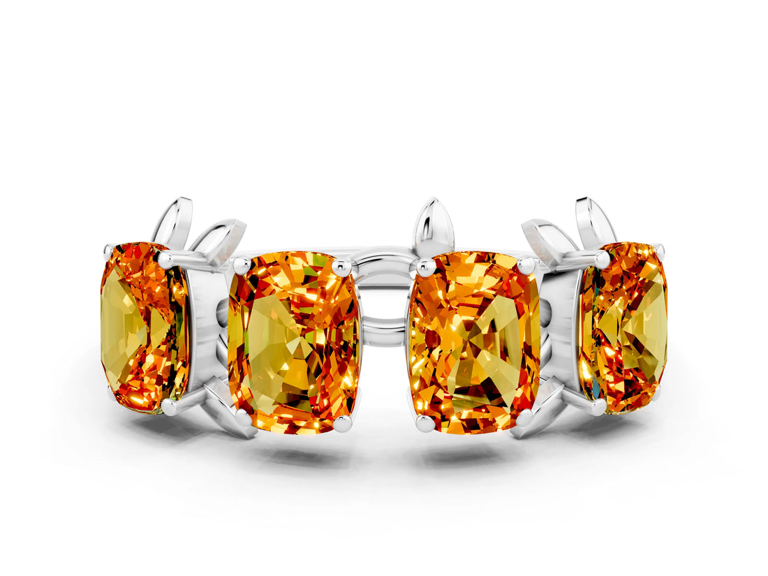 White gold Emerald Cut Citrine Prong-Set Half Eternity Band_18