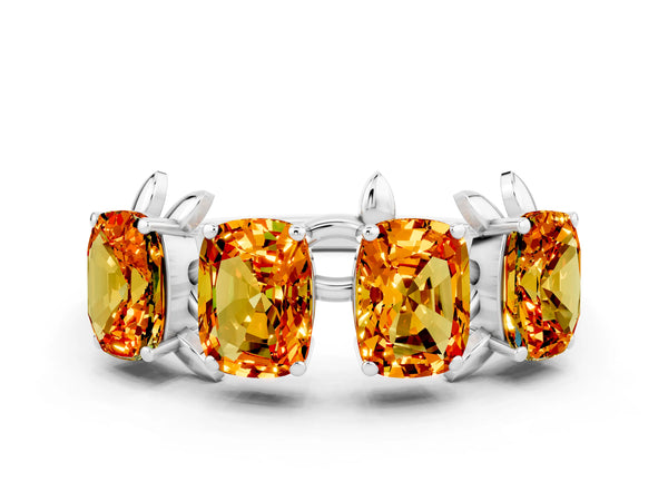 White gold Emerald Cut Citrine Prong-Set Half Eternity Band