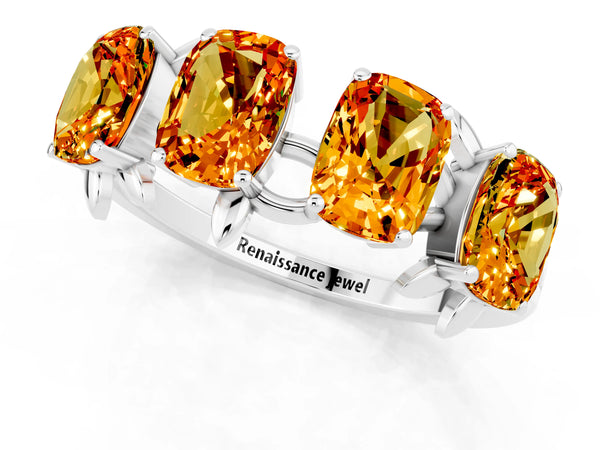 Platinum Emerald Cut Citrine Prong-Set Half Eternity Band