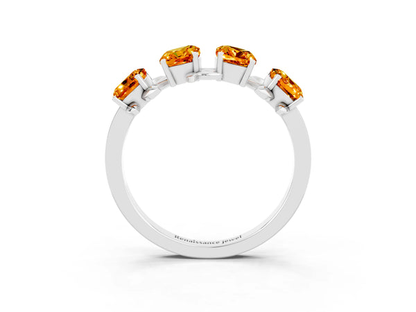 Silver Emerald Cut Citrine Prong-Set Half Eternity Band