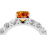 White gold Emerald Cut Citrine Prong Setting with Side Stones on a Pave Band_4