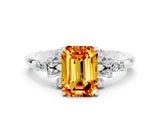 White gold Emerald Cut Citrine Ring with Side Stones and Four-Prong Setting_36