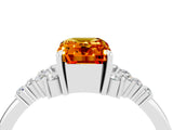 White gold Emerald Cut Citrine Ring with Side Stones and Four-Prong Setting_40