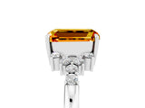 White gold Emerald Cut Citrine Ring with Side Stones and Four-Prong Setting_41