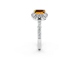 White gold Emerald Cut Citrine Scalloped Halo Engagement Ring with Round Shared Prong Band_26