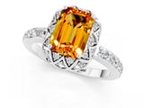 White gold Emerald Cut Citrine Scalloped Halo Engagement Ring with Round Shared Prong Band_37