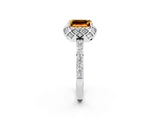 White gold Emerald Cut Citrine Scalloped Halo Engagement Ring with Round Shared Prong Band_38