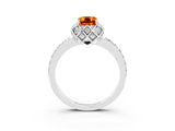 White gold Emerald Cut Citrine Scalloped Halo Engagement Ring with Round Shared Prong Band_39