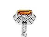White gold Emerald Cut Citrine Scalloped Halo Engagement Ring with Round Shared Prong Band_41