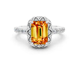 White gold Emerald Cut Citrine Scalloped Halo Engagement Ring with Round Shared Prong Band_60