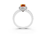 White gold Emerald Cut Citrine Scalloped Halo Engagement Ring with Round Shared Prong Band_63