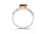White gold Emerald Cut Citrine Scattered Round Accent Ring with Prong Setting_27