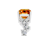 White gold Emerald Cut Citrine Scattered Round Accent Ring with Prong Setting_29