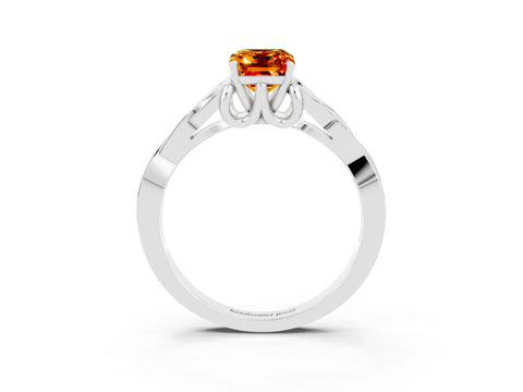 White gold Emerald Cut Citrine Solitaire Celtic Knot Ring with Four-Prong Setting_15