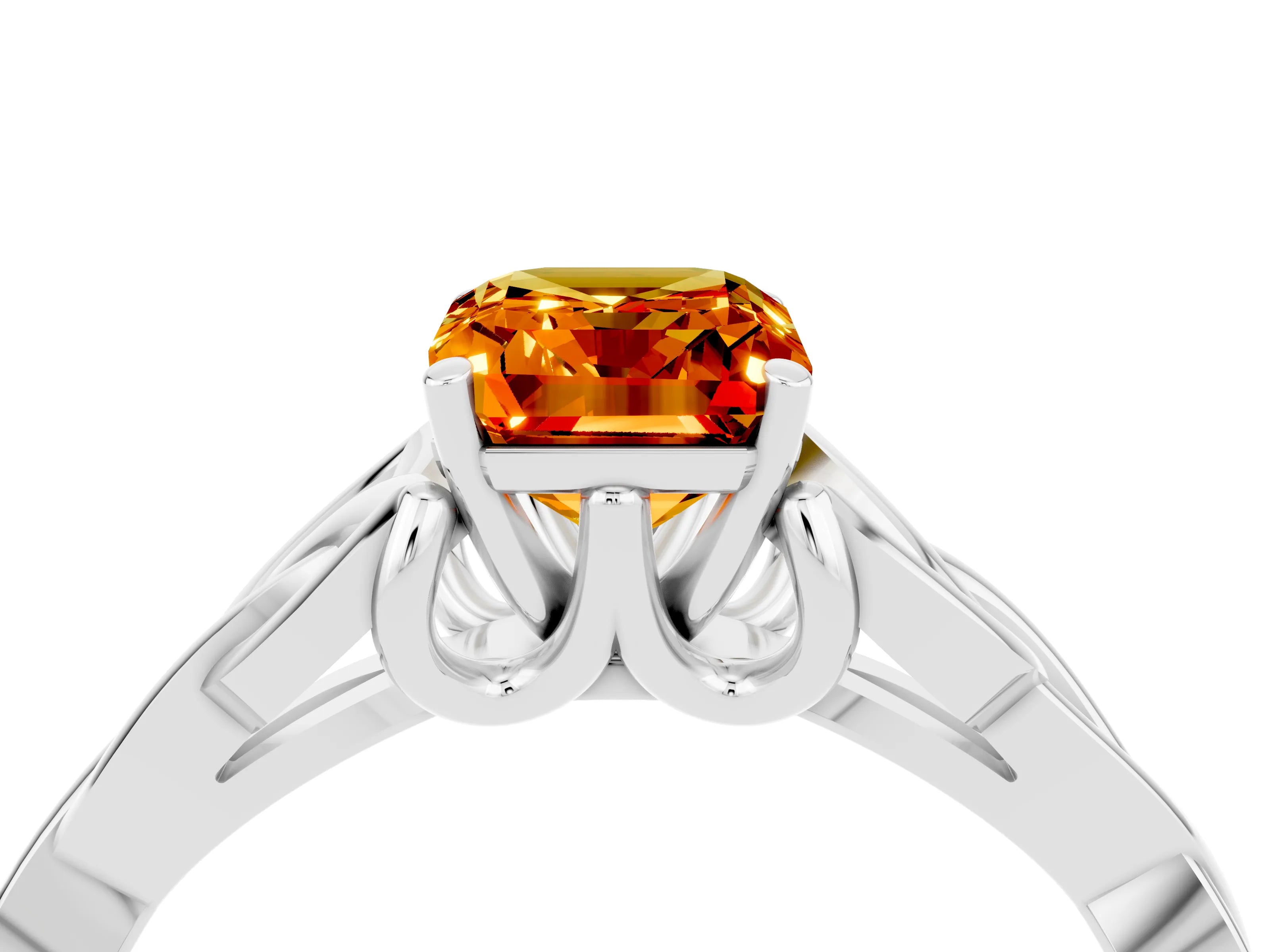 White gold Emerald Cut Citrine Solitaire Celtic Knot Ring with Four-Prong Setting_16