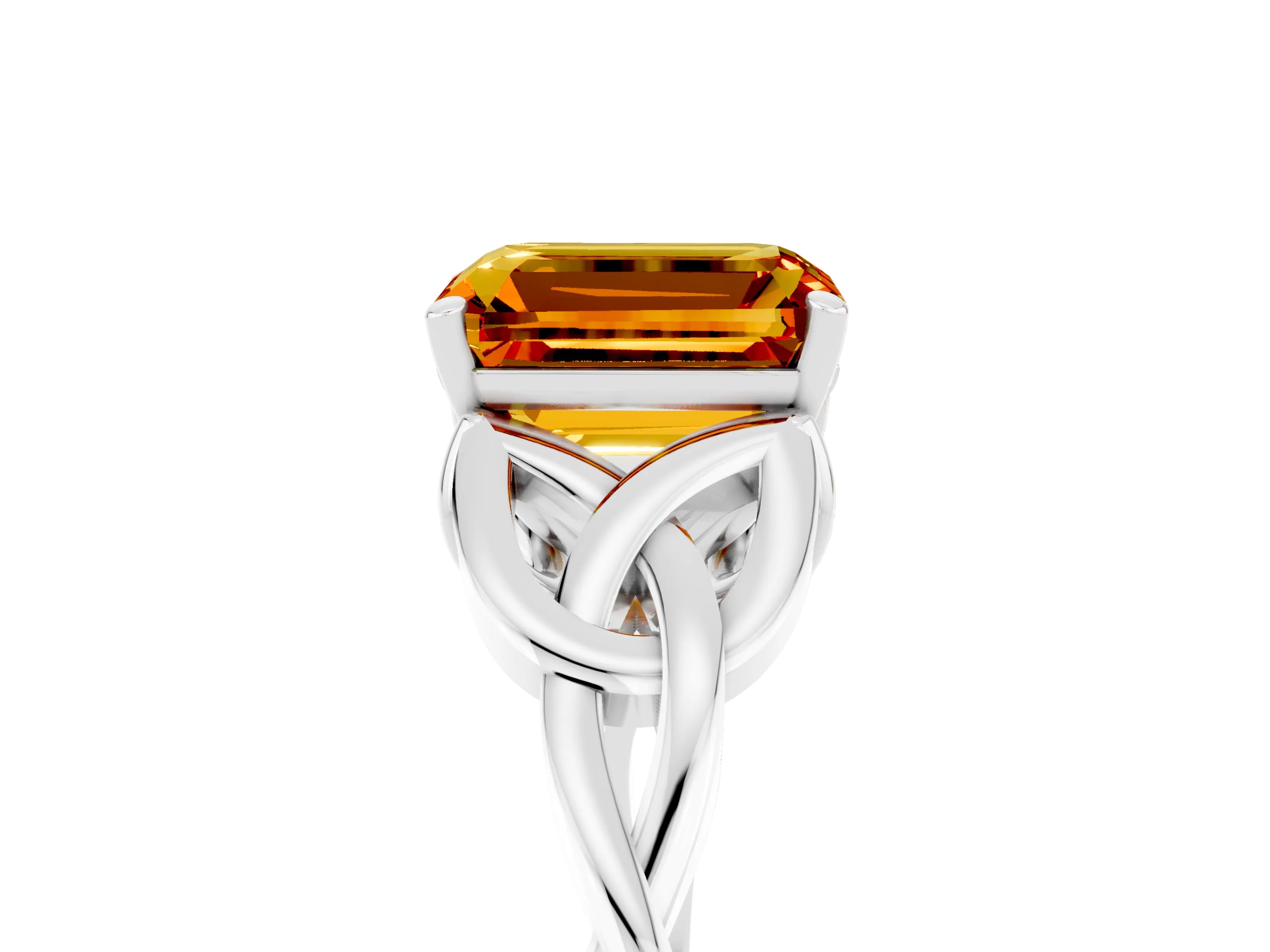 White gold Emerald Cut Citrine Solitaire Celtic Knot Ring with Four-Prong Setting_17