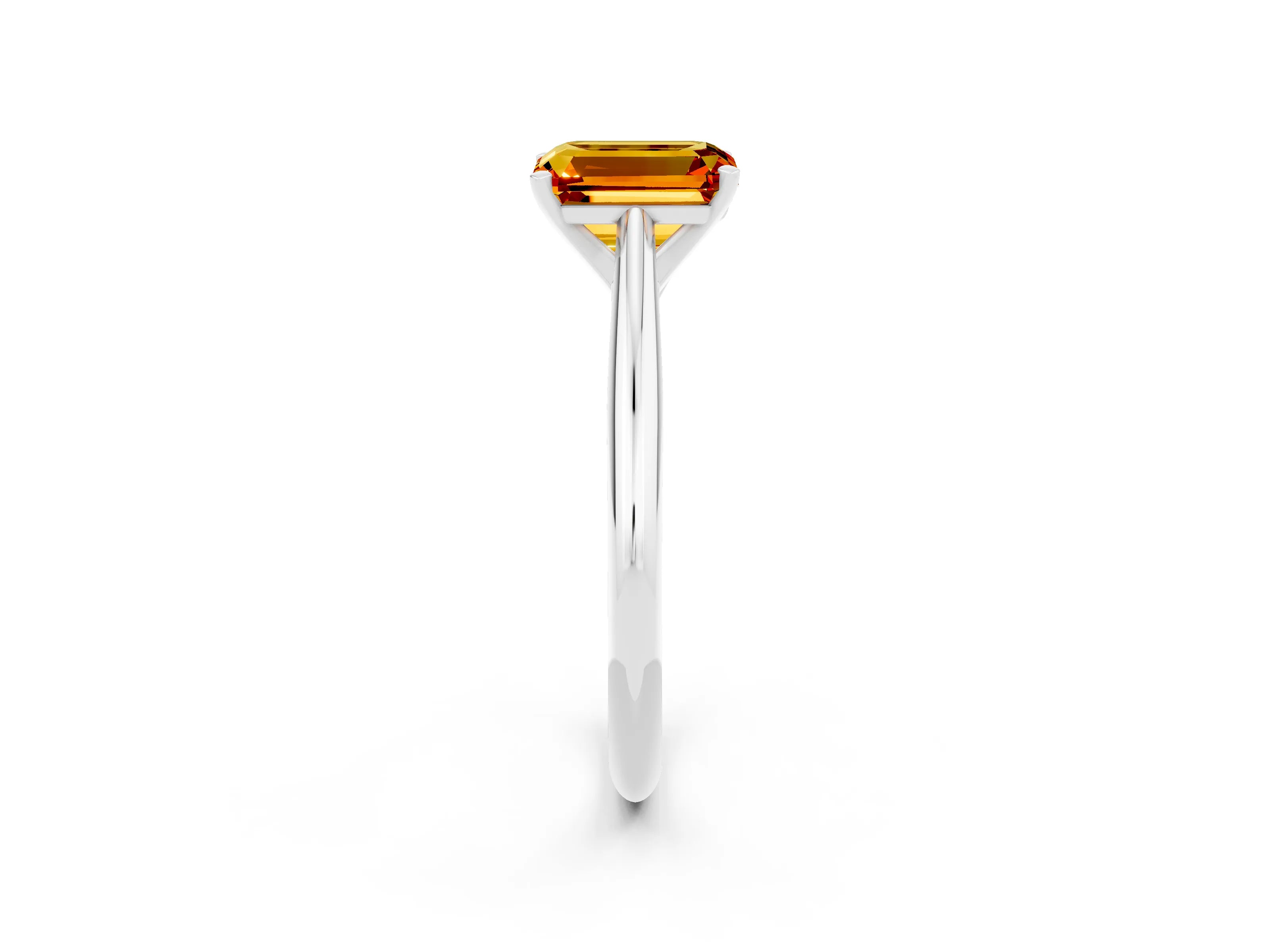 White gold Emerald Cut Citrine Solitaire Engagement Ring with Cathedral Setting and Four-Prong Mount_14