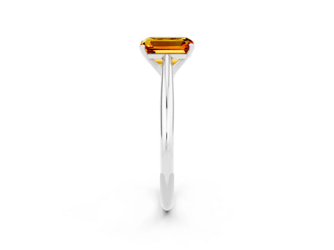 White gold Emerald Cut Citrine Solitaire Engagement Ring with Cathedral Setting and Four-Prong Mount_14